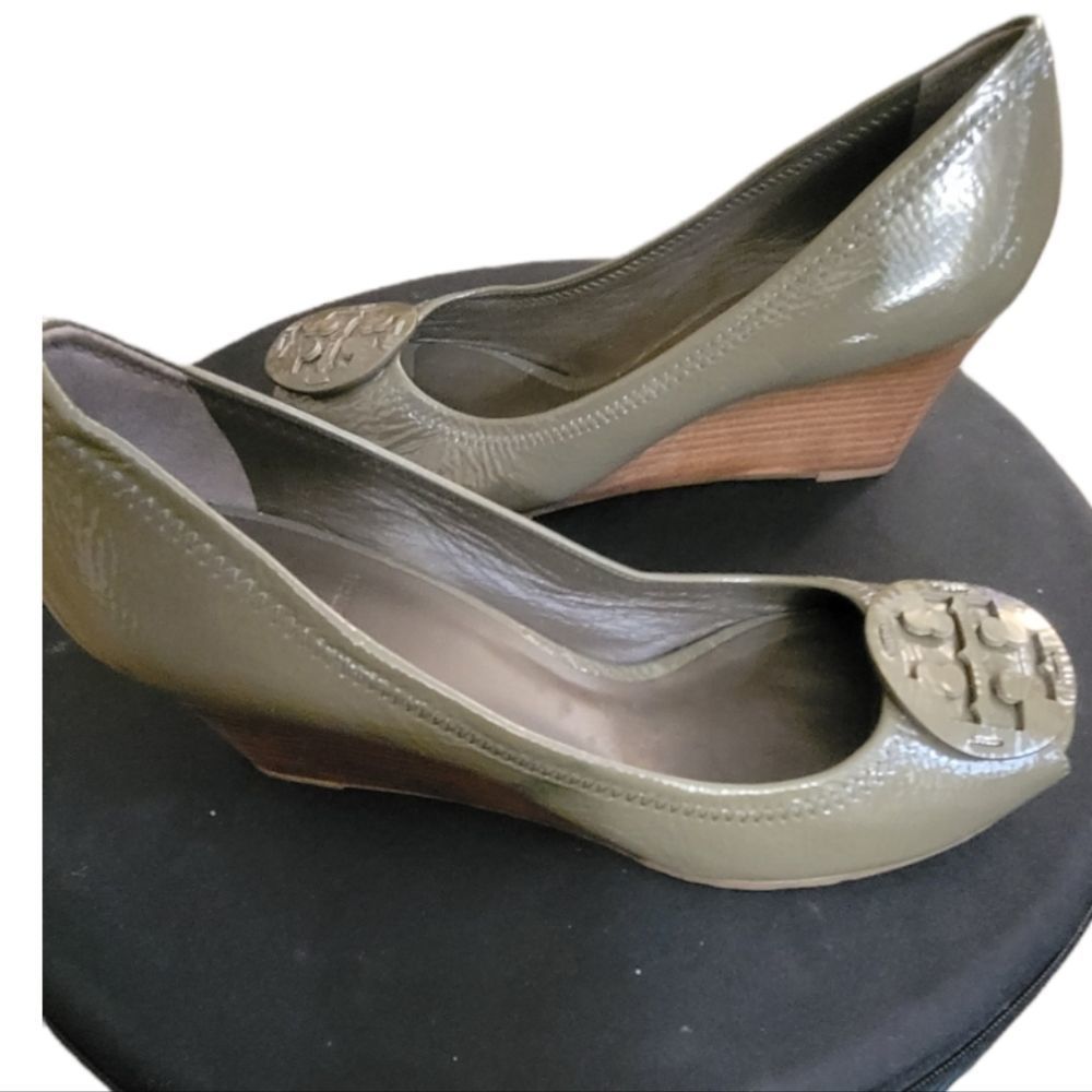 Tori Burch Patent Leather Sally PeepToe Wedge